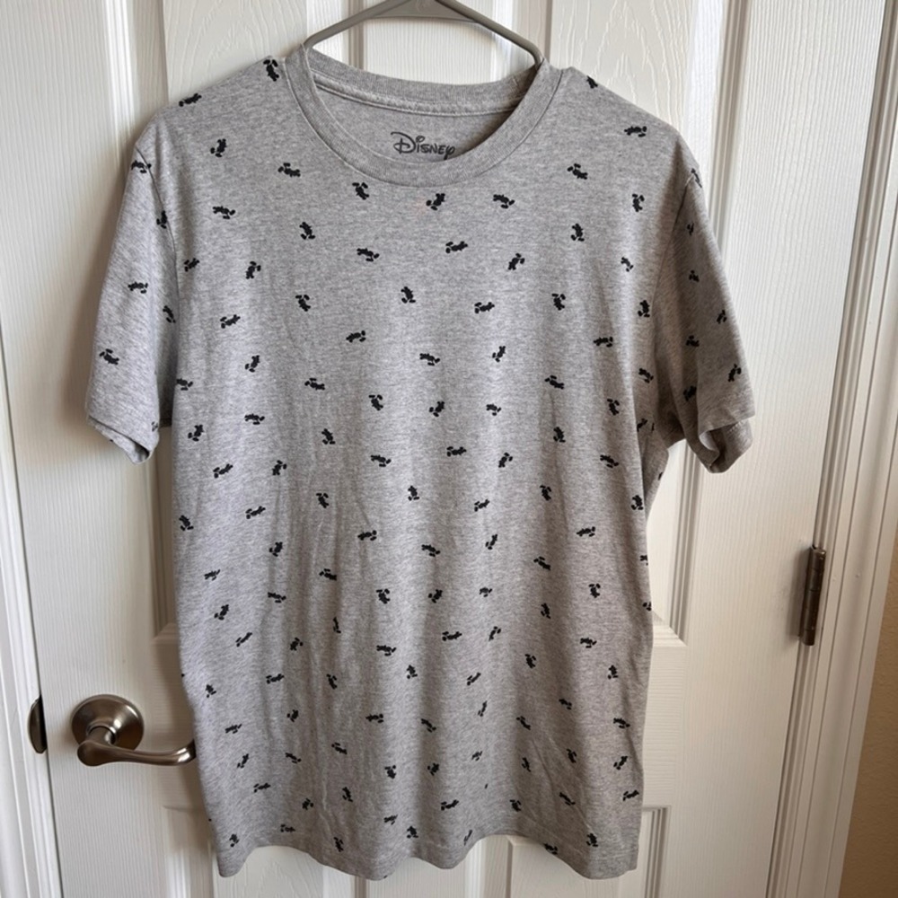 Disney Mens Mickey Mouse All Over Print Gray Short Sleeve T-Shirt